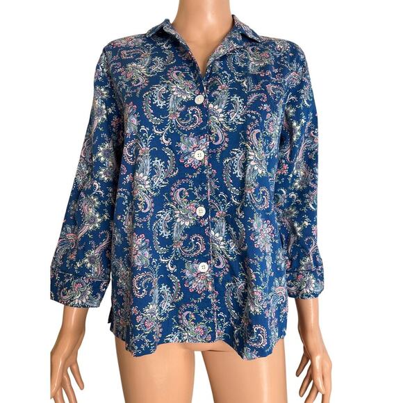 Ralph Lauren Sleep Shirt Pajama top Embroidered Logo Paisley Blue black label M - Picture 2 of 9